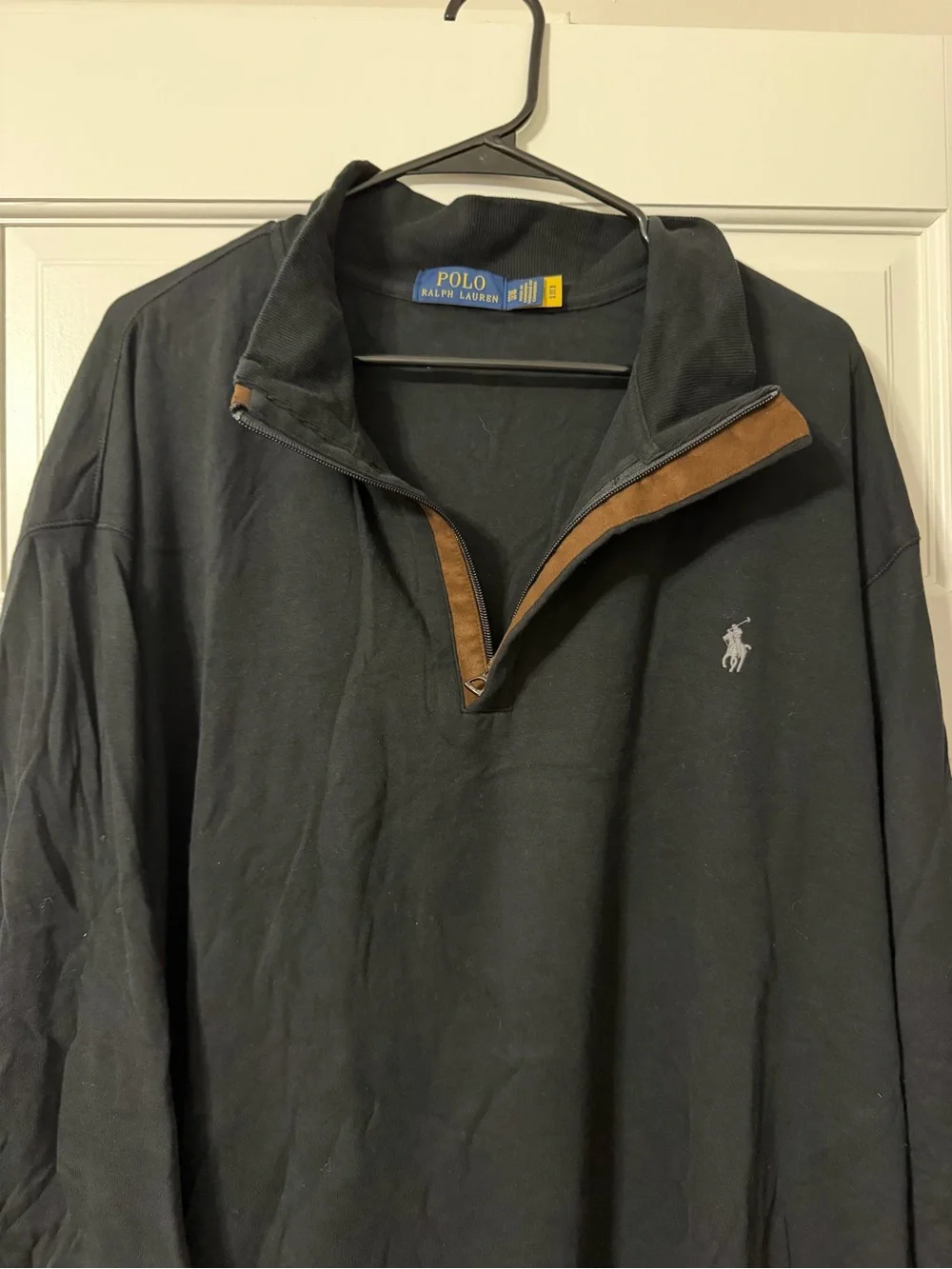 Polo by Ralph Lauren Black Quarter-Zip Pullover with Tan Trim